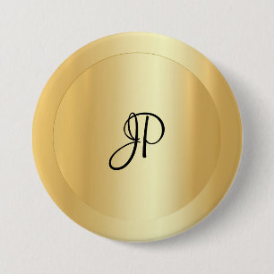 Badge Rond 7,6 Cm Monogramme manuscrit Modèle d'or Faux Élégant