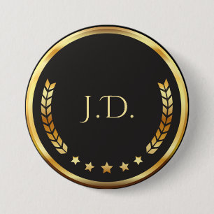 Badge Rond 7,6 Cm Monogramme personnalisé noir et or