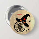Badge Rond 7,6 Cm Monogramme S Halloween Sky Witch Ariders Nom (Devant & derrière)
