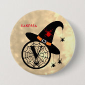 Badge Rond 7,6 Cm Monogramme V Halloween Sky Witch Nom des araignées (Devant)