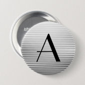 Badge Rond 7,6 Cm Monogrammes Art Déco Satin Argent (Devant & derrière)
