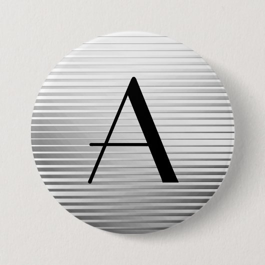 Badge Rond 7,6 Cm Monogrammes Art Déco Satin Argent (Devant)