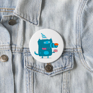 Badge Rond 7,6 Cm Monstre de dessin animé bleu joueur avec chapeau d