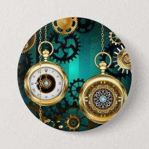 Badge Rond 7,6 Cm Montre de bijouterie Steampunk sur un fond vert