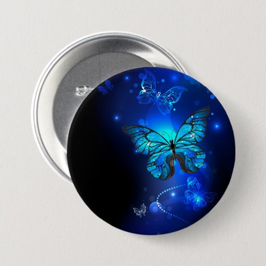 Badge Rond 7,6 Cm Morpho Butterfly in the Dark Background (Devant & derrière)