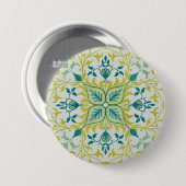 Badge Rond 7,6 Cm Morris Yellow Turquoise Vine & Flower Pattern (Devant & derrière)