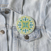 Badge Rond 7,6 Cm Morris Yellow Turquoise Vine & Flower Pattern (En situation)