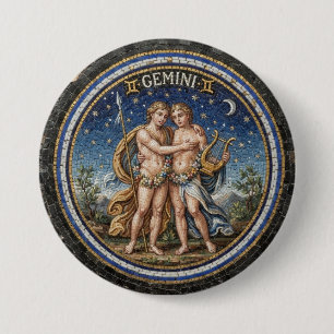 Badge Rond 7,6 Cm Mosaïque de style antique Zodiaque Gémeaux