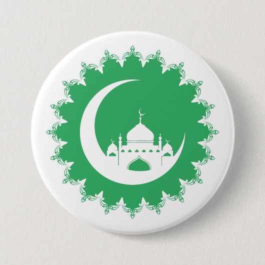 Badge Rond 7,6 Cm Mosquée blanche en Crescent Moon Ramadan (Devant)