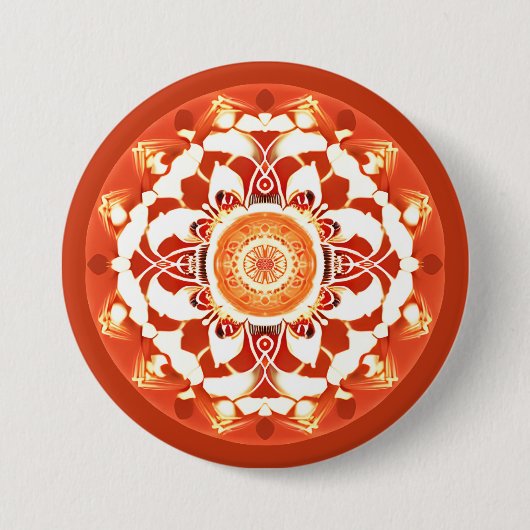 Badge Rond 7,6 Cm Motif Batik Mandala en rouge rouille (Devant)