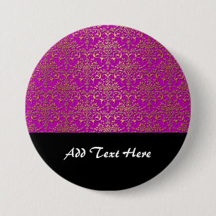 Badge Rond 7,6 Cm Motif damassé violet et or élégant