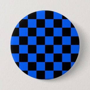 Badge Rond 7,6 Cm Motif de chèque en À damiers noir bleu