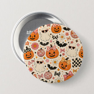 Badge Rond 7,6 Cm Motif de citrouille Halloween rose mignon avec des