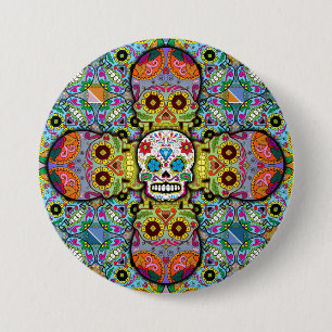 Badge Rond 7,6 Cm Motif de crânes de sucre