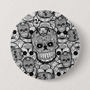 Badge Rond 7,6 Cm Motif de crânes de sucre