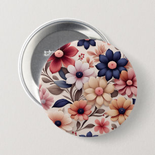 Badge Rond 7,6 Cm Motif de fleurs et de feuilles roses gras
