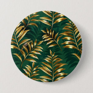 Badge Rond 7,6 Cm Motif sans couture avec des fougères dorées