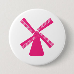 Badge Rond 7,6 Cm Moulin à vent rose