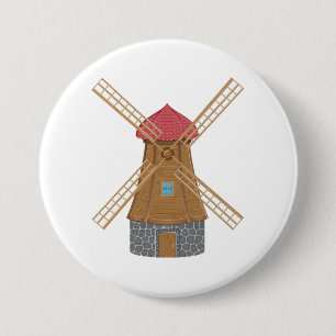 Badge Rond 7,6 Cm Moulin à vent traditionnel en bois rustique
