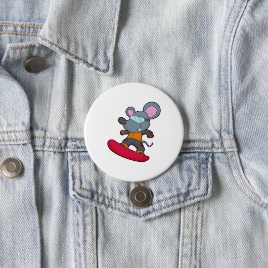 Badge Rond 7,6 Cm Mouse as Snowboarder (En situation)