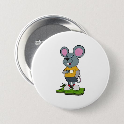 Badge Rond 7,6 Cm Mouse with Coffee cup (Devant & derrière)