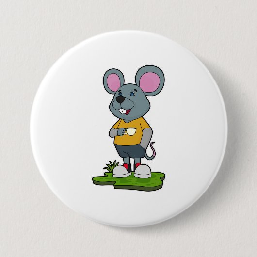 Badge Rond 7,6 Cm Mouse with Coffee cup (Devant)