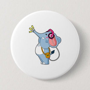 Badge Rond 7,6 Cm Musique d'écouteur éléphant