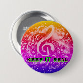BADGE ROND 7,6 CM MUSIQUE - GARDEZ UN ARC-EN-CIEL RÉEL (Devant & derrière)