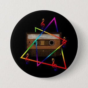 BADGE ROND 7,6 CM MUSIQUE VINTAGE RÉTRO