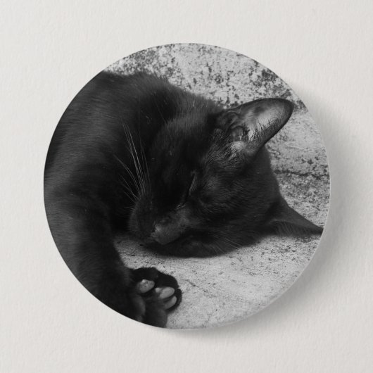 Badge Rond 7,6 Cm N&B - Chat endormi (Devant)