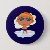 Badge Rond 7,6 Cm Nager Garçon en lunettes et Casquette de natation (Devant)