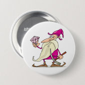 Badge Rond 7,6 Cm Nain magicien avec grosse pierre précieuse diamant (Devant & derrière)