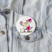 Badge Rond 7,6 Cm Nain magicien avec grosse pierre précieuse diamant (En situation)