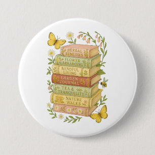 Badge Rond 7,6 Cm Nature et livre Lover Botanique Stack