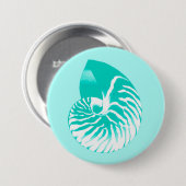 Badge Rond 7,6 Cm Nautilus shell - turquoise, aqua and white (Devant & derrière)