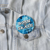 Badge Rond 7,6 Cm Né pour patiner bleu aquarelle graffiti libellé (En situation)