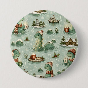 Badge Rond 7,6 Cm Nessie de Noël Monstre Loch Ness Confortable Crypt