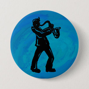 Badge Rond 7,6 Cm New York Boogie Nuits Saxophone Bleu