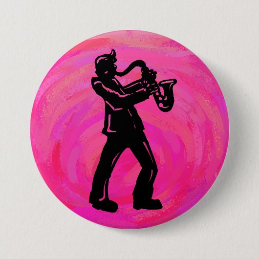 Badge Rond 7,6 Cm New York Boogie Nuits Saxophone Hot Pink (Devant)
