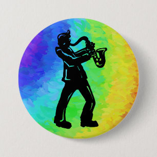 Badge Rond 7,6 Cm New York Boogie Nuits Saxophone Rainbow