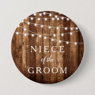 Badge Rond 7,6 Cm Nièce en bois rustique de quirlandes électriques