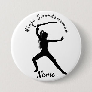 Badge Rond 7,6 Cm Ninja Swordswoman Silhouette Thunder_Cove