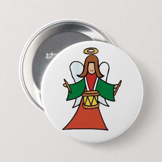 Badge Rond 7,6 Cm Noël Angel Drummer Fête Musique Design (Devant & derrière)