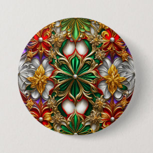 Badge Rond 7,6 Cm NOËL ~ Bouton blanc or vert ~