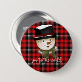 Badge Rond 7,6 Cm Noël Fêtes Rouge et Noir Tartan Snowman (Devant & derrière)