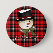 Badge Rond 7,6 Cm Noël Fêtes Rouge et Noir Tartan Snowman (Devant)