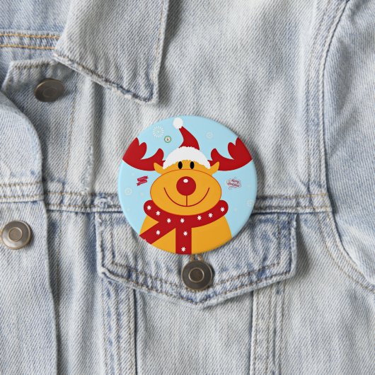 Badge Rond 7,6 Cm Noël Reindeer salue (En situation)
