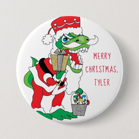 Badge Rond 7,6 Cm Noël TySantaSaurus Round (Devant)