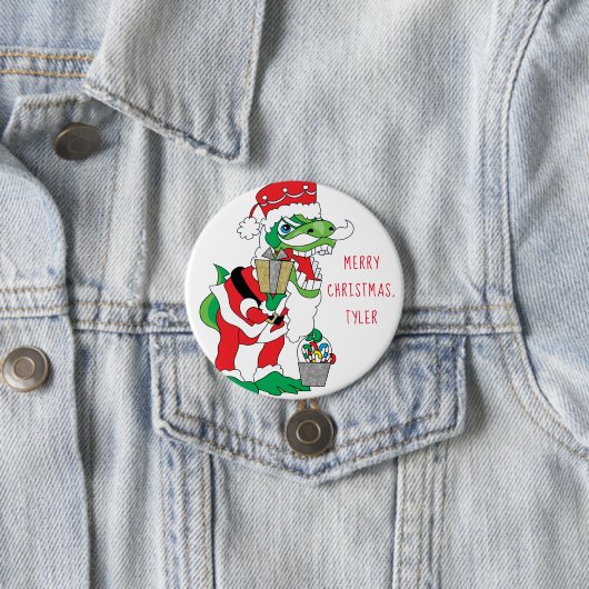 Badge Rond 7,6 Cm Noël TySantaSaurus Round (En situation)