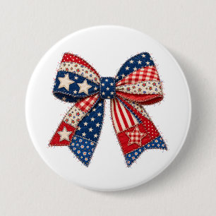 Badge Rond 7,6 Cm Nœud papillon patchwork patriotique avec étoiles,